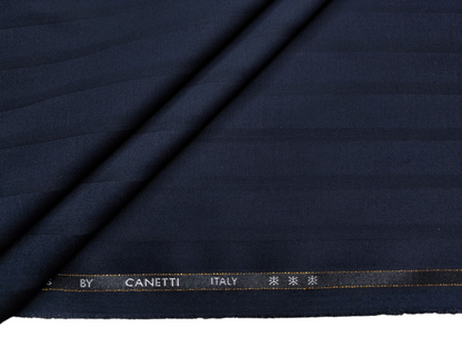 Canetti Italy Premium TR Stretched Suiting Fabric (Navy Blue, Broad Stripes)
