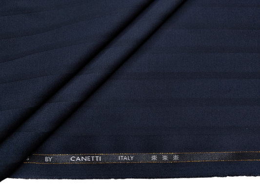 Canetti Italy Premium TR Stretched Suiting Fabric (Navy Blue, Broad Stripes)