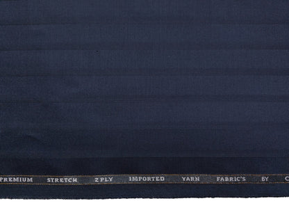 Canetti Italy Premium TR Stretched Suiting Fabric (Navy Blue, Broad Stripes)