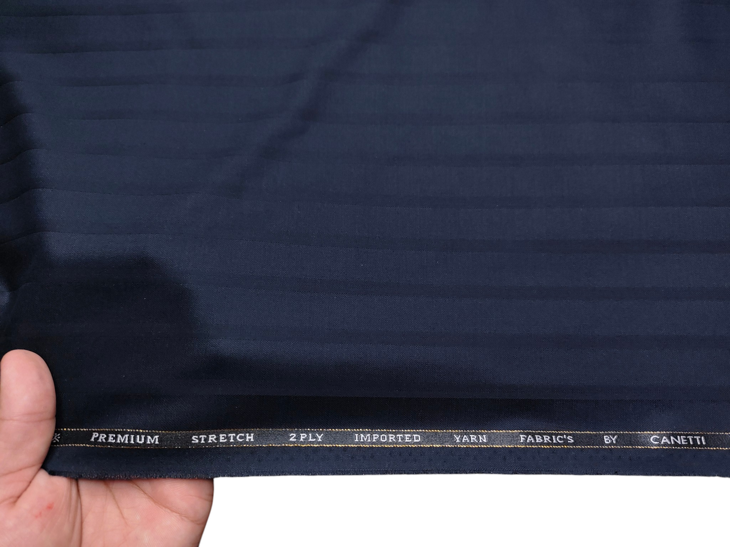Canetti Italy Premium TR Stretched Suiting Fabric (Navy Blue, Broad Stripes)