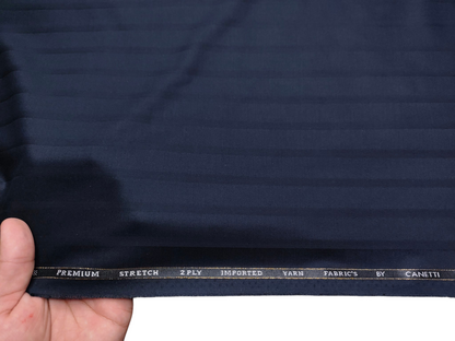 Canetti Italy Premium TR Stretched Suiting Fabric (Navy Blue, Broad Stripes)