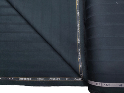 Canetti Italy Premium TR Stretched Suiting Fabric (Bottle Green, Broad Stripes)