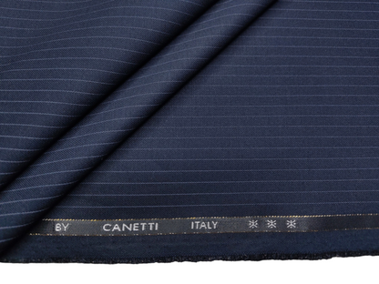 Canetti Italy Premium TR Stretched Suiting Fabric (Navy Blue, Pinstripes)