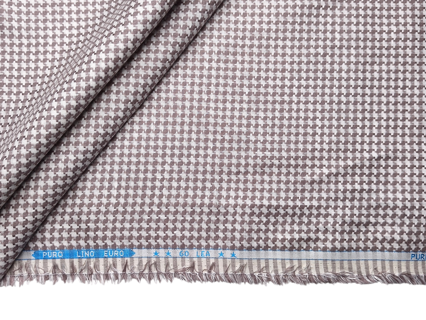100% Pure Linen 60 LEA Jacquard Shirting Fabric (Brown, Houndstooth Pattern)