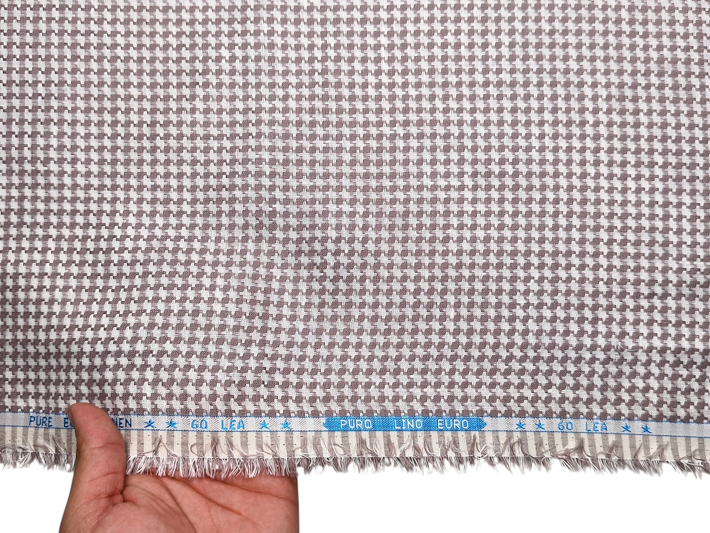 100% Pure Linen 60 LEA Jacquard Shirting Fabric (Brown, Houndstooth Pattern)