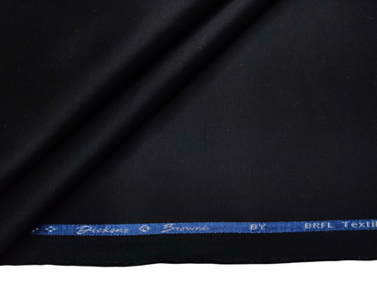Dickens & Browne 2 Ply Chinos 100% Cotton Stretched Suiting Fabric (Black, Plain)