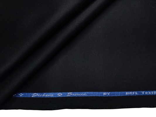 Dickens & Browne 2 Ply Chinos 100% Cotton Stretched Suiting Fabric (Black, Plain)