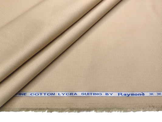 Raymond Comfort Fit Line 100% Cotton Lycra Suiting Fabric (Warm Beige, Textured)