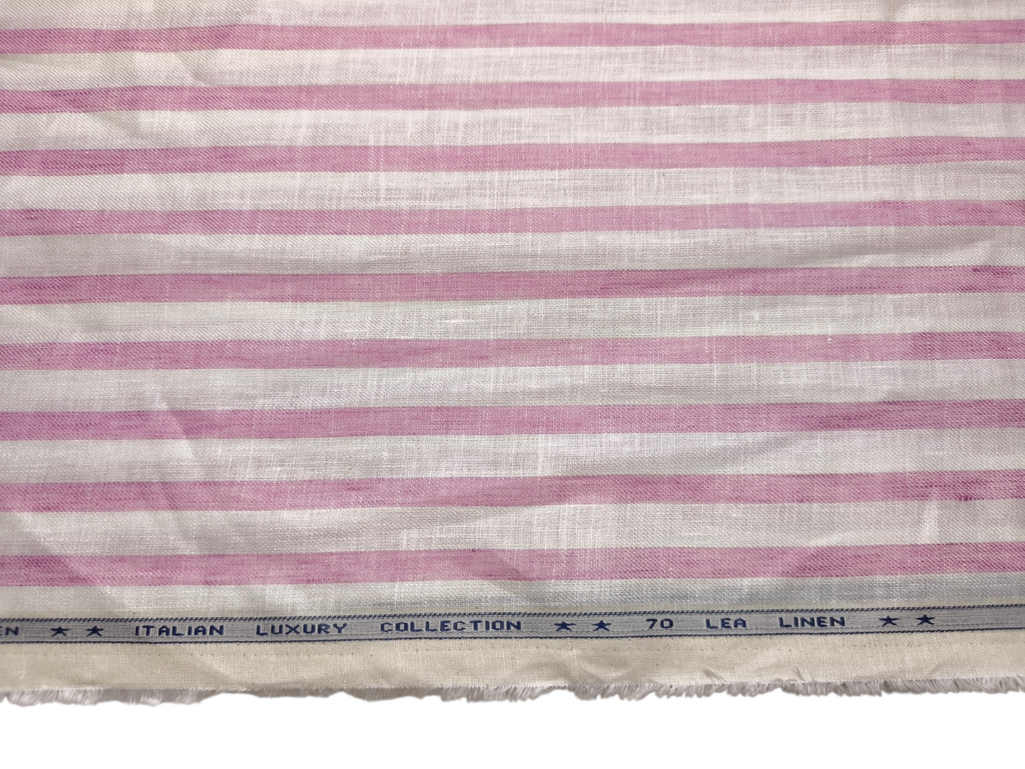Murano Di Italia Italian Luxury Collection 100% Pure Linen 70 LEA Shirting Fabric (White & Pink , Stripes)