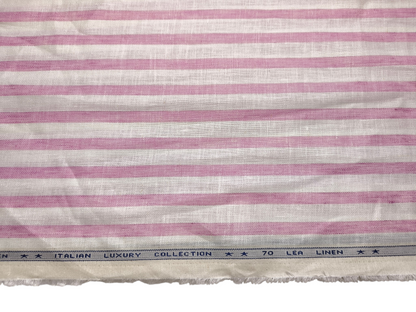 Murano Di Italia Italian Luxury Collection 100% Pure Linen 70 LEA Shirting Fabric (White & Pink , Stripes)