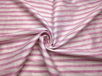 Murano Di Italia Italian Luxury Collection 100% Pure Linen 70 LEA Shirting Fabric (White & Pink , Stripes)