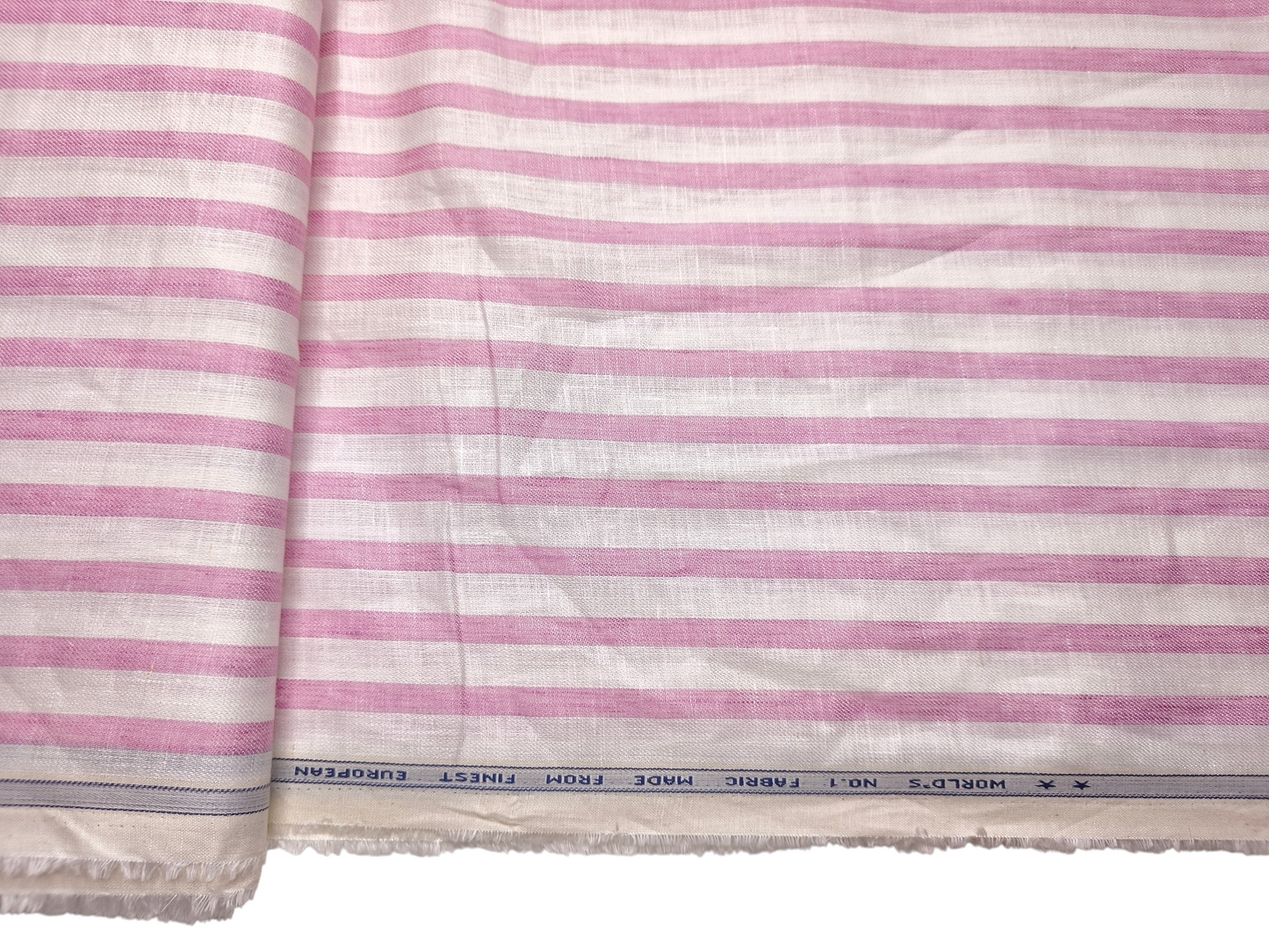 Murano Di Italia Italian Luxury Collection 100% Pure Linen 70 LEA Shirting Fabric (White & Pink , Stripes)