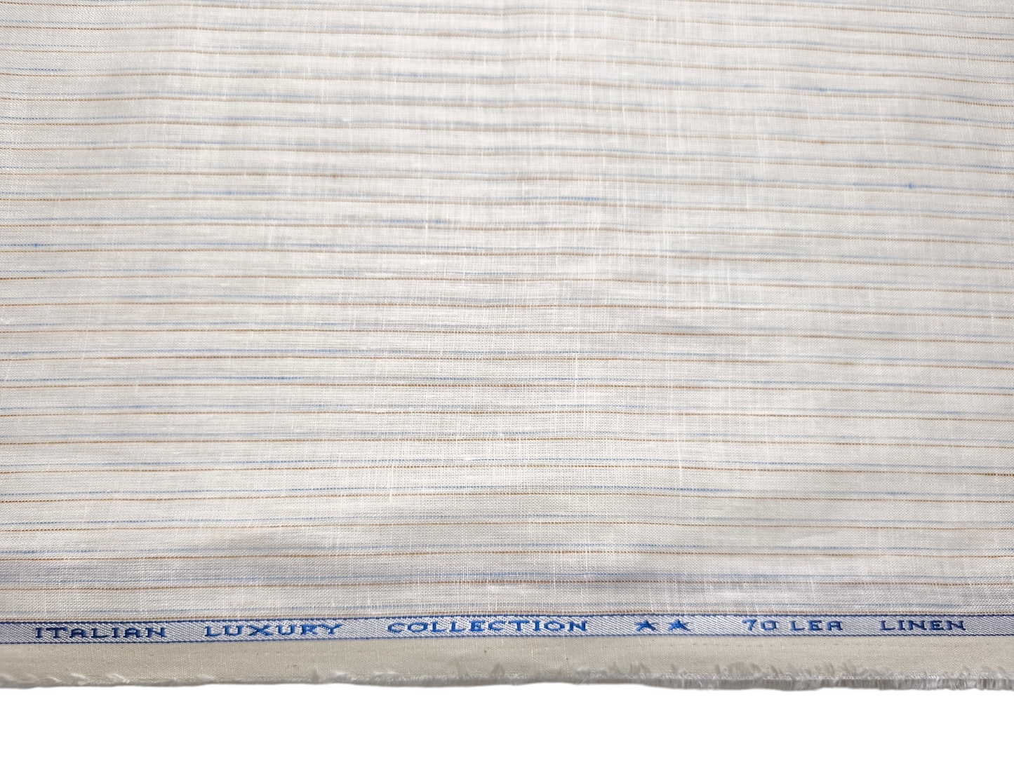 Murano Di Italia Italian Luxury Collection 100% Pure Linen 70 LEA Shirting Fabric (Offwhite, Blue & Brown, Stripes)