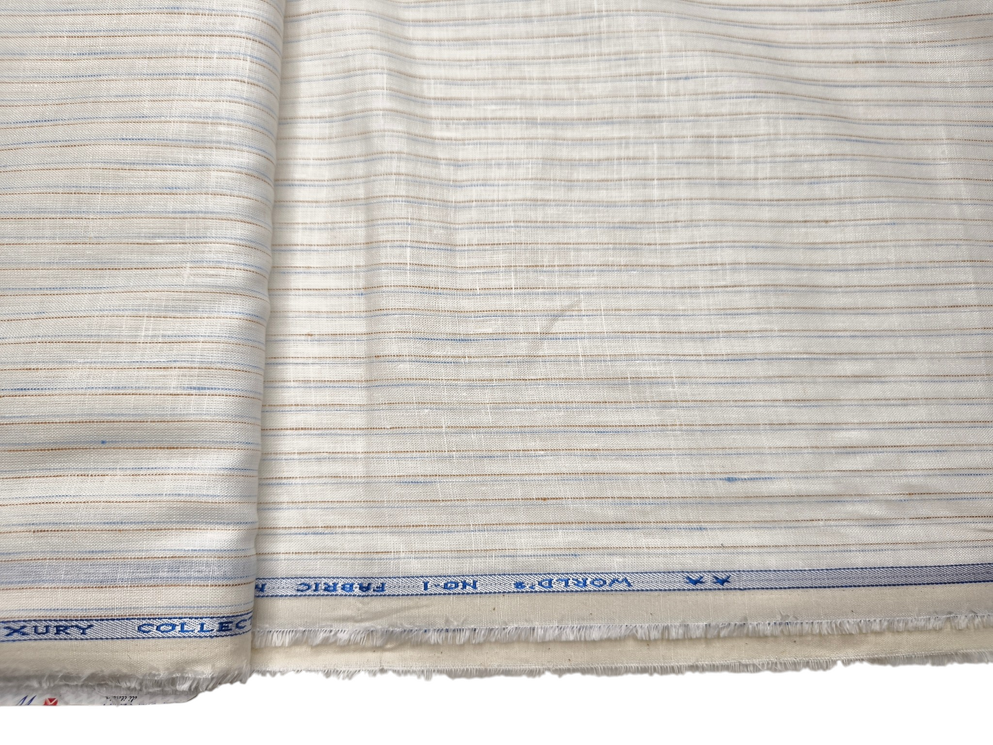 Murano Di Italia Italian Luxury Collection 100% Pure Linen 70 LEA Shirting Fabric (Offwhite, Blue & Brown, Stripes)