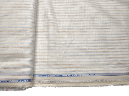 Murano Di Italia Italian Luxury Collection 100% Pure Linen 70 LEA Shirting Fabric (Offwhite, Blue & Brown, Stripes)