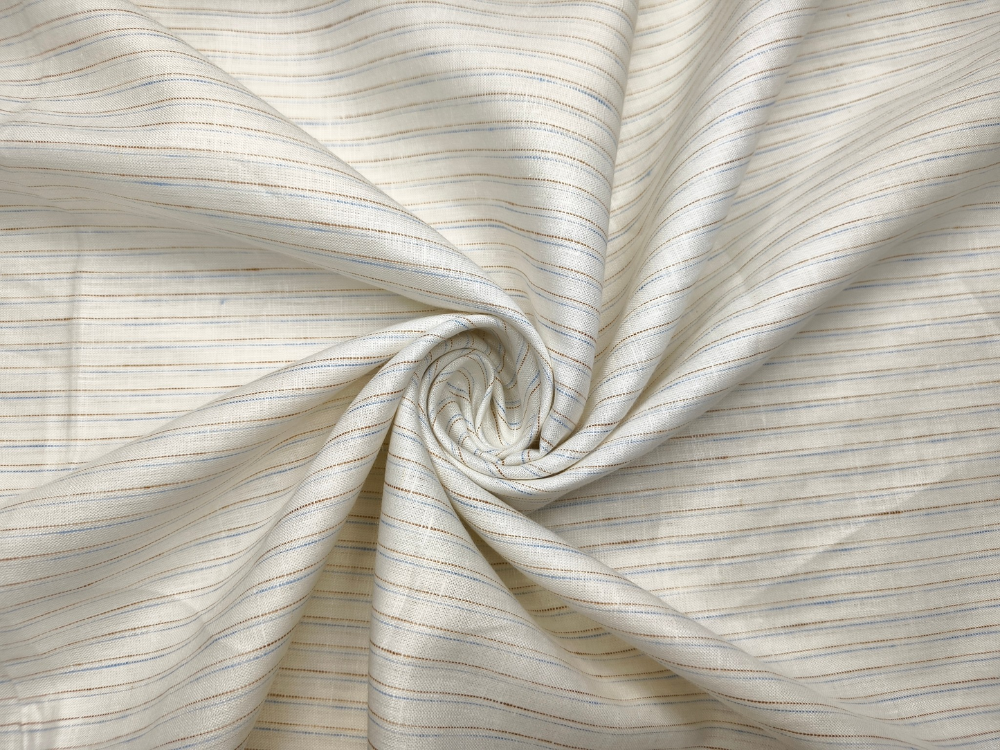 Murano Di Italia Italian Luxury Collection 100% Pure Linen 70 LEA Shirting Fabric (Offwhite, Blue & Brown, Stripes)