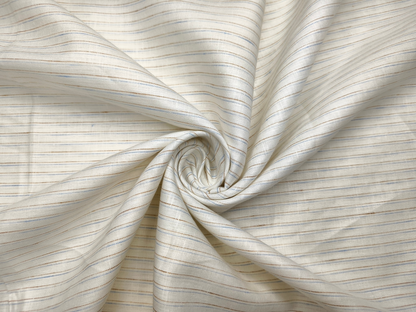 Murano Di Italia Italian Luxury Collection 100% Pure Linen 70 LEA Shirting Fabric (Offwhite, Blue & Brown, Stripes)