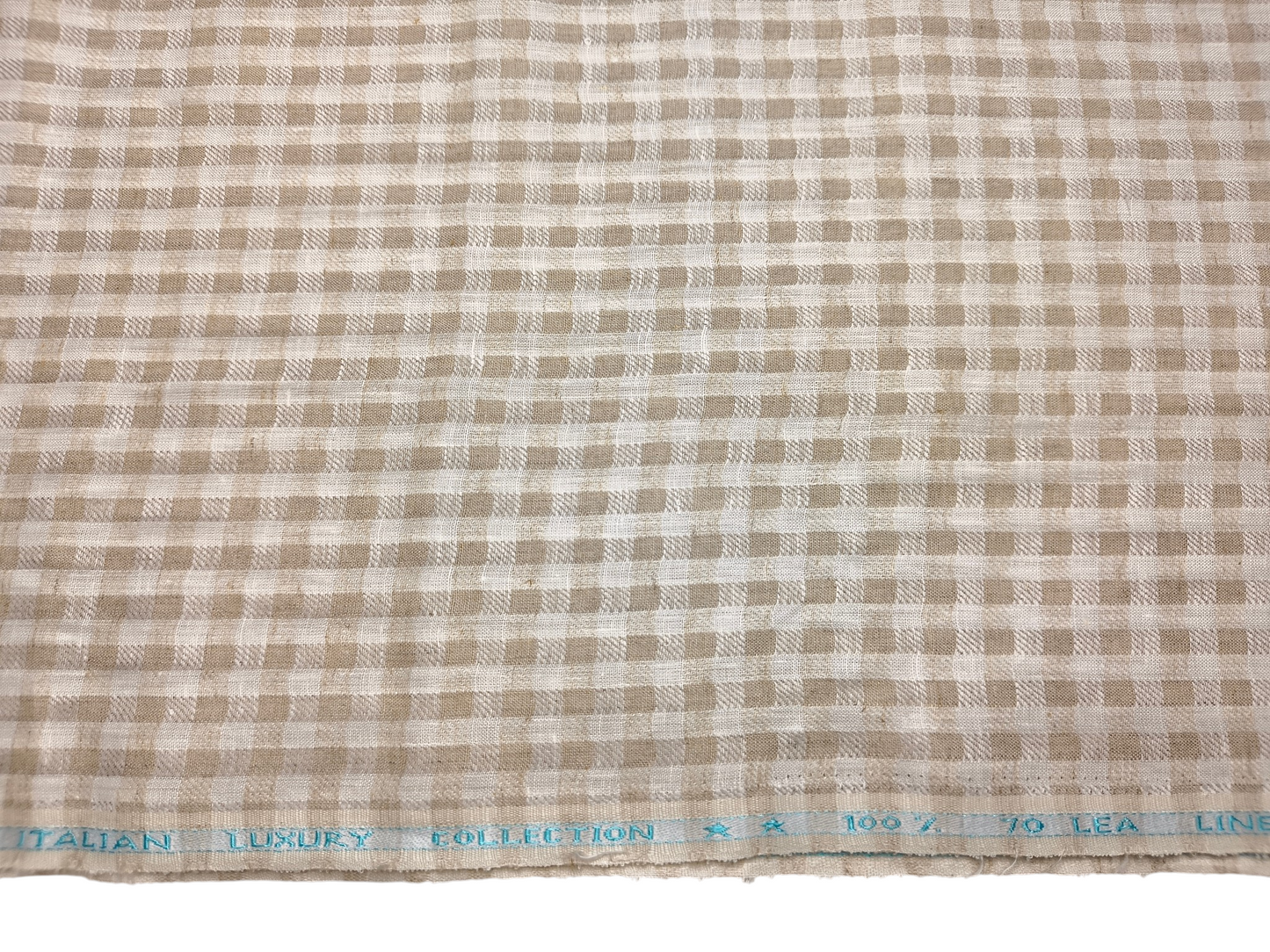 Murano Di Italia Italian Luxury Collection 100% Pure Linen 70 LEA Shirting Fabric (Beige , Patterned Checks)