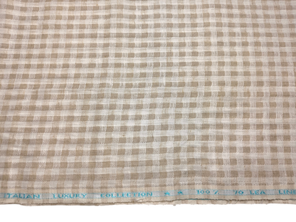 Murano Di Italia Italian Luxury Collection 100% Pure Linen 70 LEA Shirting Fabric (Beige , Patterned Checks)