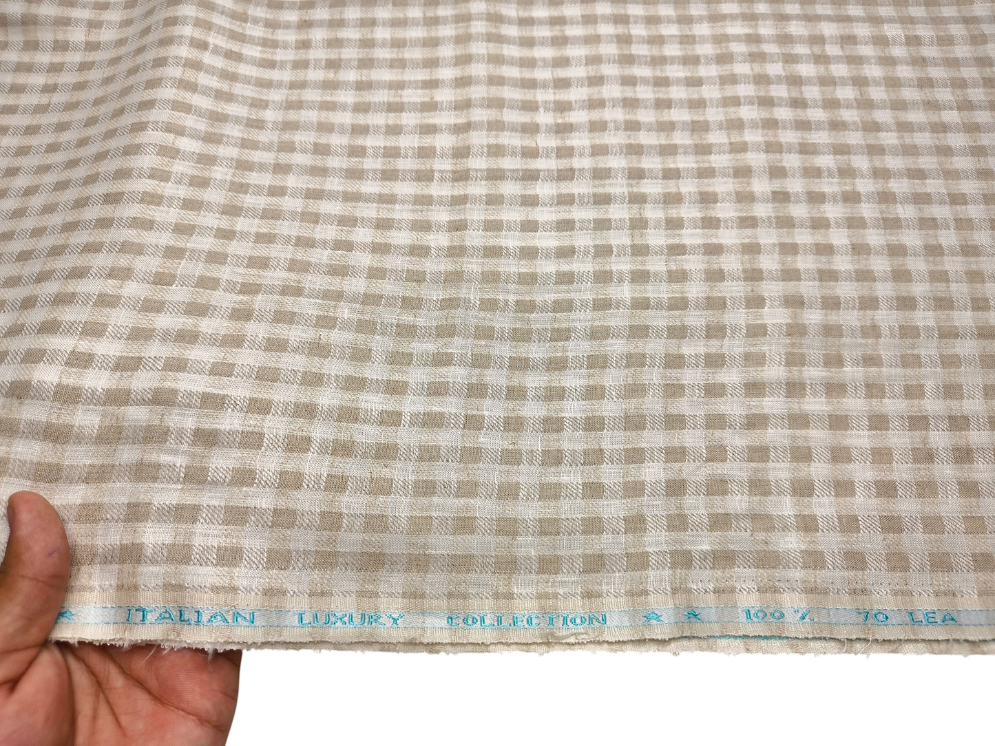 Murano Di Italia Italian Luxury Collection 100% Pure Linen 70 LEA Shirting Fabric (Beige , Patterned Checks)