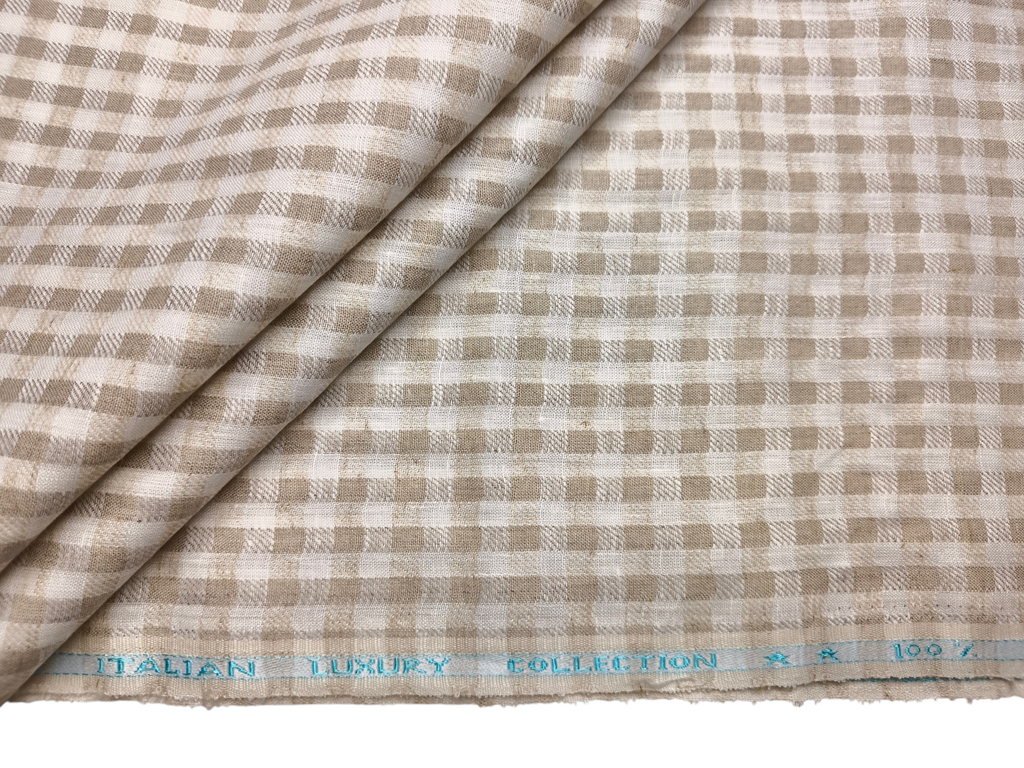 Murano Di Italia Italian Luxury Collection 100% Pure Linen 70 LEA Shirting Fabric (Beige , Patterned Checks)