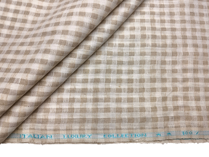 Murano Di Italia Italian Luxury Collection 100% Pure Linen 70 LEA Shirting Fabric (Beige , Patterned Checks)