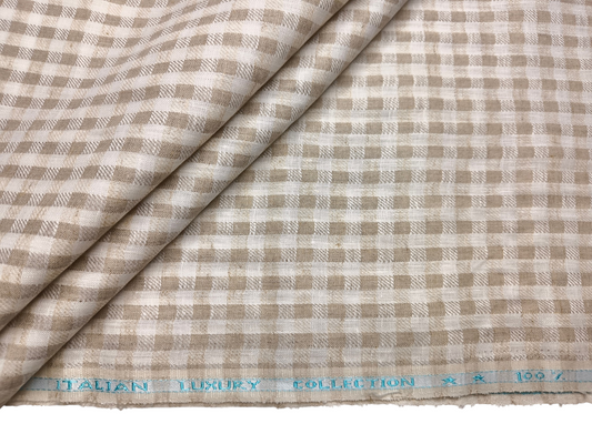 Murano Di Italia Italian Luxury Collection 100% Pure Linen 70 LEA Shirting Fabric (Beige , Patterned Checks)