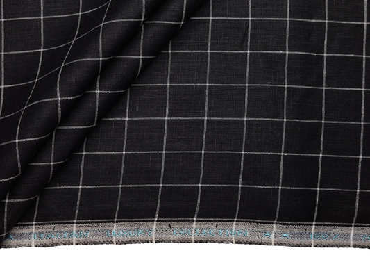 Murano Di Italia Italian Luxury Collection 100% Pure Linen 70 LEA Shirting Fabric (Black & White , Checks)
