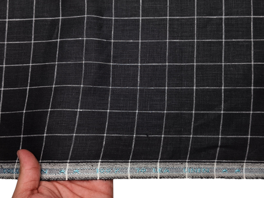 Murano Di Italia Italian Luxury Collection 100% Pure Linen 70 LEA Shirting Fabric (Black & White , Checks)