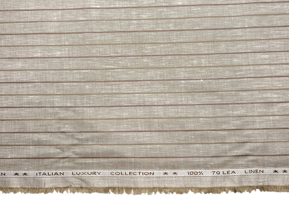 Murano Di Italia Italian Luxury Collection 100% Pure Linen 70 LEA Shirting Fabric (Light Brown , Stripes)