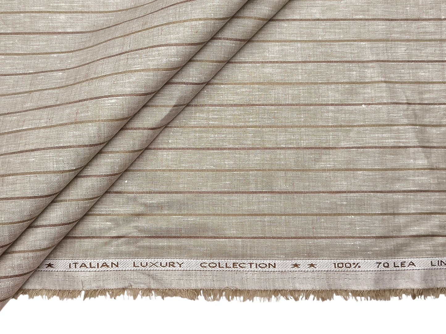 Murano Di Italia Italian Luxury Collection 100% Pure Linen 70 LEA Shirting Fabric (Light Brown , Stripes)