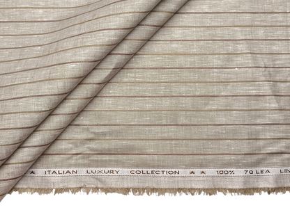 Murano Di Italia Italian Luxury Collection 100% Pure Linen 70 LEA Shirting Fabric (Light Brown , Stripes)