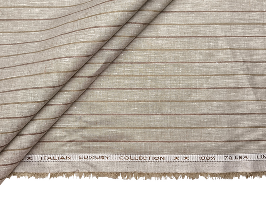 Murano Di Italia Italian Luxury Collection 100% Pure Linen 70 LEA Shirting Fabric (Light Brown , Stripes)