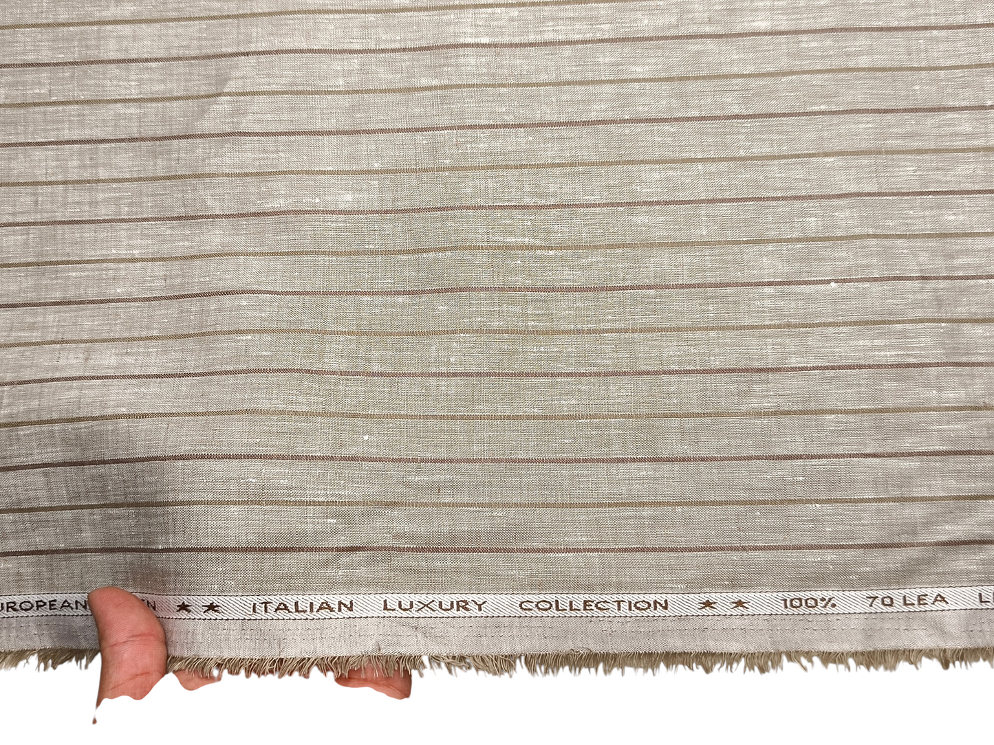 Murano Di Italia Italian Luxury Collection 100% Pure Linen 70 LEA Shirting Fabric (Light Brown , Stripes)