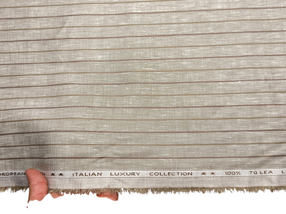 Murano Di Italia Italian Luxury Collection 100% Pure Linen 70 LEA Shirting Fabric (Light Brown , Stripes)