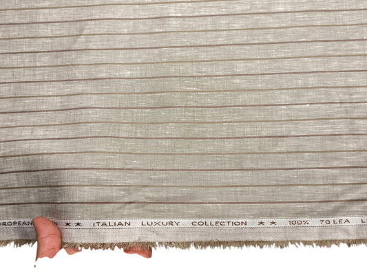 Murano Di Italia Italian Luxury Collection 100% Pure Linen 70 LEA Shirting Fabric (Light Brown , Stripes)