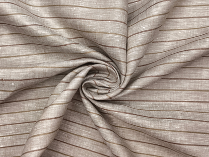 Murano Di Italia Italian Luxury Collection 100% Pure Linen 70 LEA Shirting Fabric (Light Brown , Stripes)