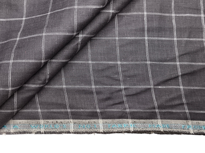 Murano Di Italia Italian Luxury Collection 100% Pure Linen 70 LEA Shirting Fabric (Charcoal Grey & White, Stripes)