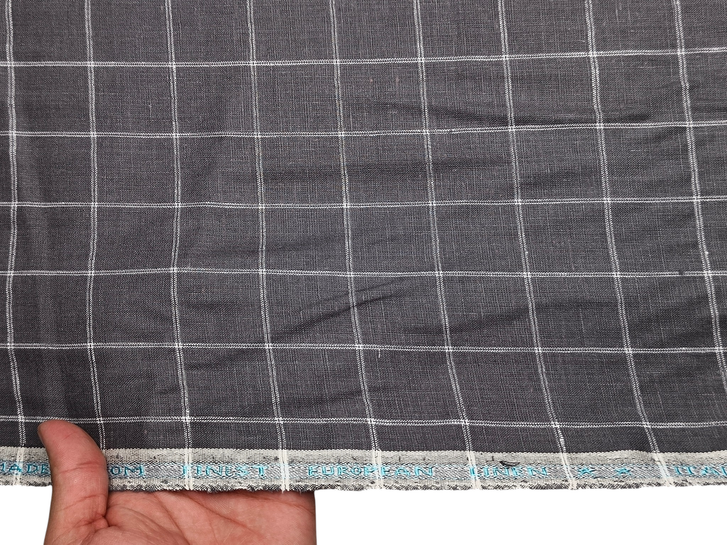 Murano Di Italia Italian Luxury Collection 100% Pure Linen 70 LEA Shirting Fabric (Charcoal Grey & White, Stripes)