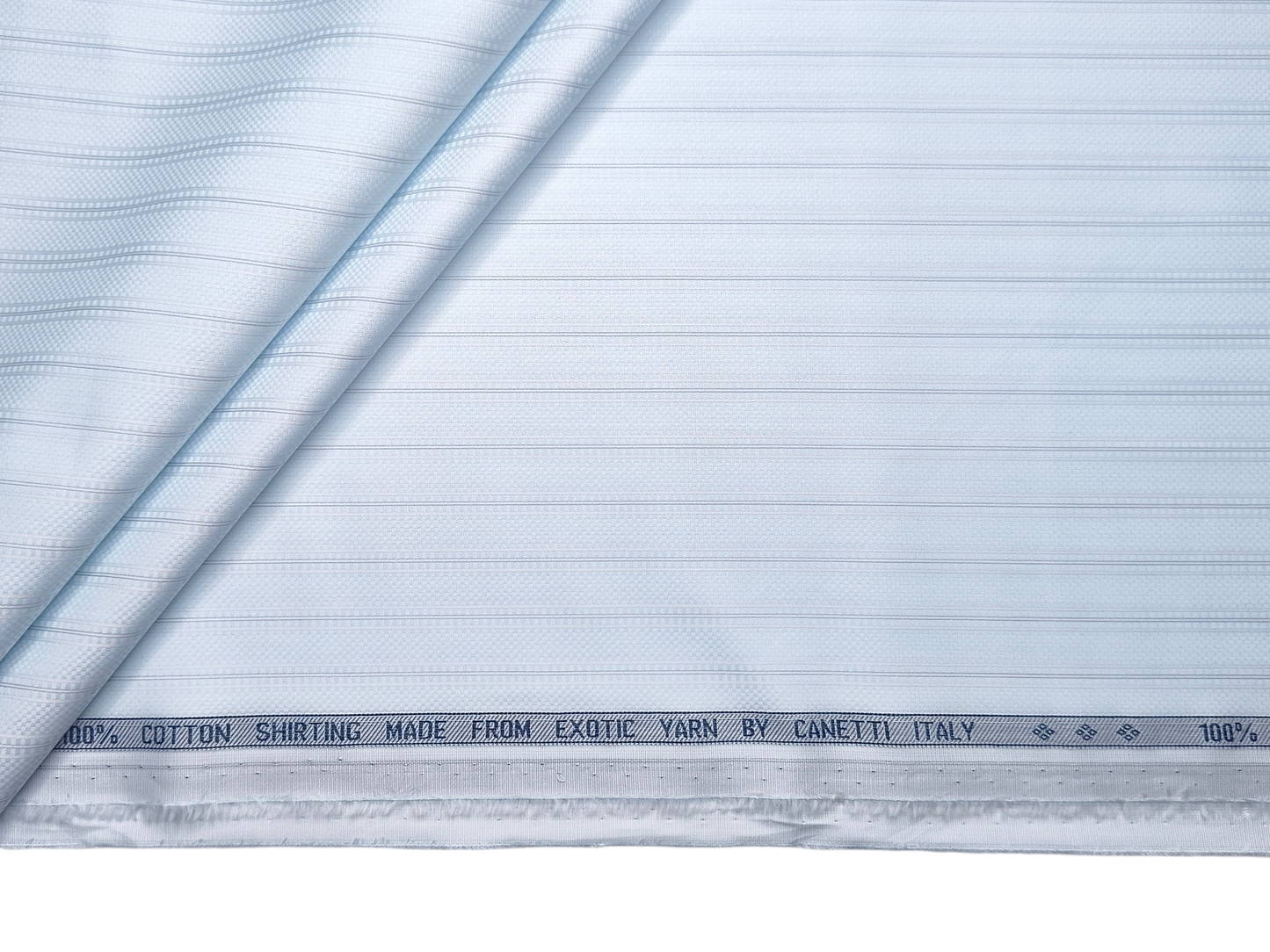 Canetti Italy 100% Cotton Premium Shirting Fabric (Light Ice Blue, Patterned Stripes)