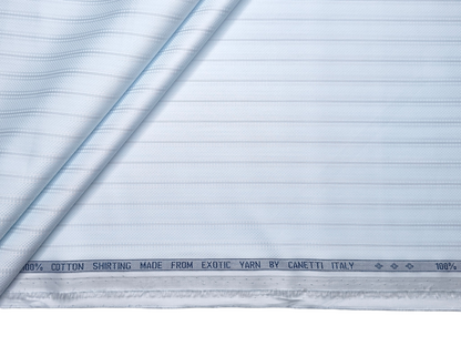 Canetti Italy 100% Cotton Premium Shirting Fabric (Light Ice Blue, Patterned Stripes)