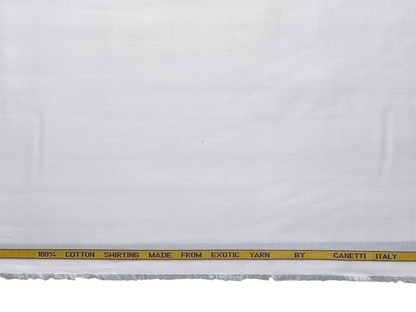 Canetti Italy 100% Cotton Premium Shirting Fabric (White, Herringbone)