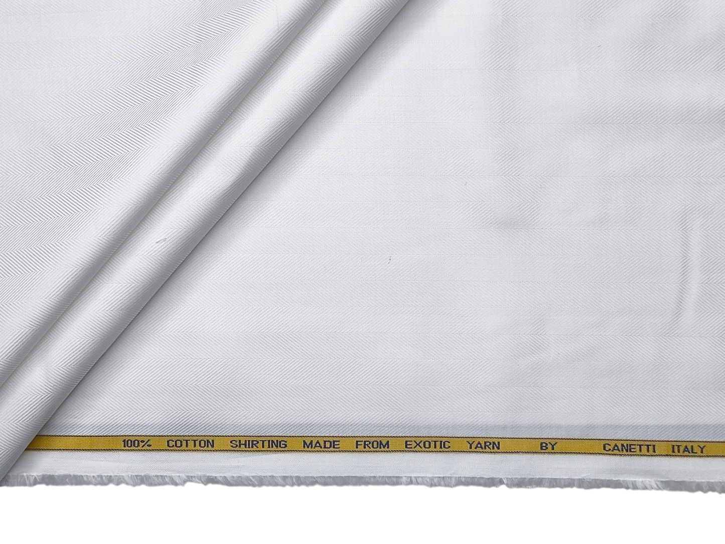 Canetti Italy 100% Cotton Premium Shirting Fabric (White, Herringbone)
