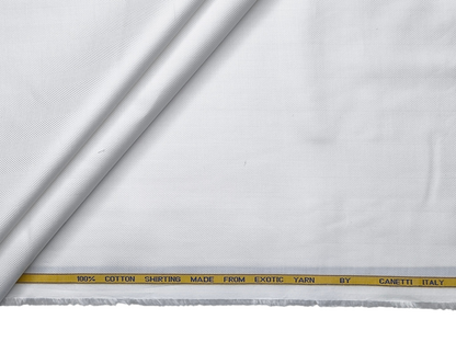Canetti Italy 100% Cotton Premium Shirting Fabric (White, Herringbone)