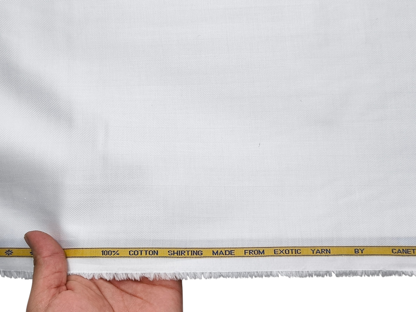 Canetti Italy 100% Cotton Premium Shirting Fabric (White, Herringbone)