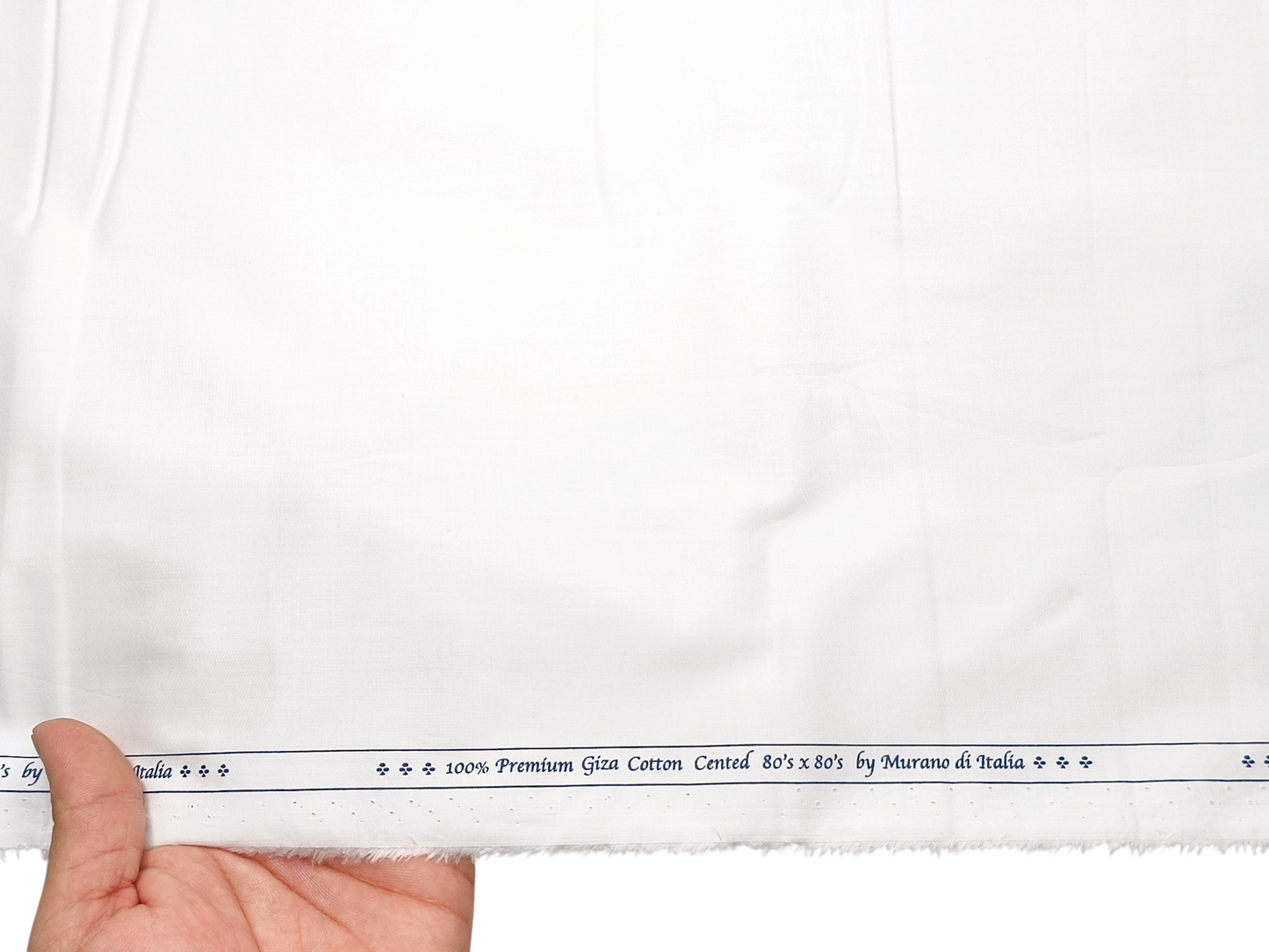 Murano Di Italia 100% 80s Giza Cotton Shirting Fabric (White, Plain)