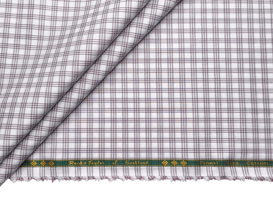 Reid & Taylor Finest Giza Cotton Luxury Shirting Fabric (Brown , Checks)