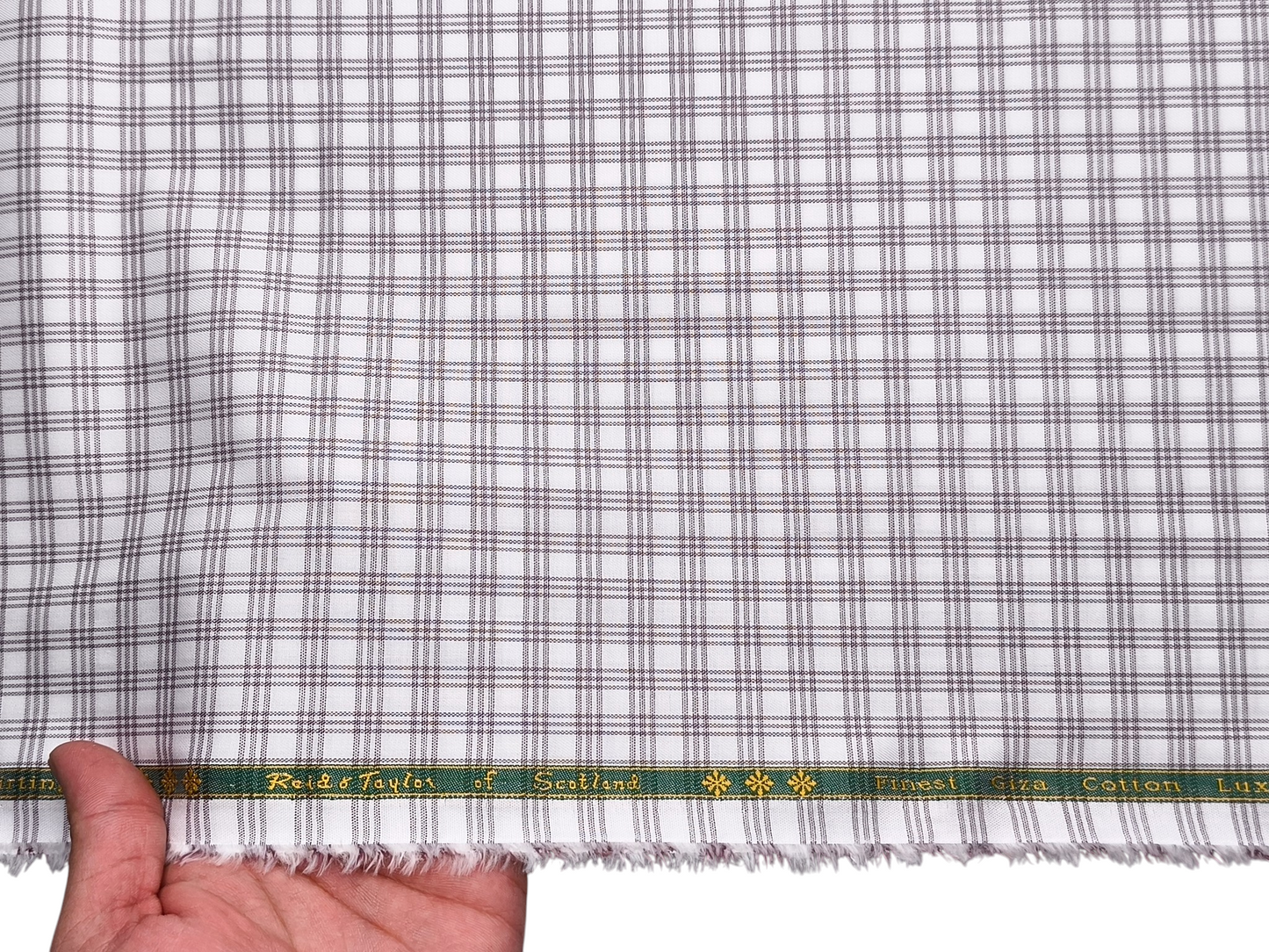 Reid & Taylor Finest Giza Cotton Luxury Shirting Fabric (Brown , Checks)