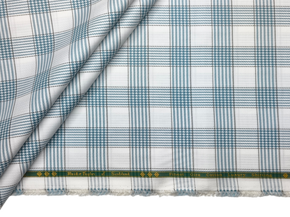 Reid & Taylor Finest Giza Cotton Luxury Shirting Fabric (White & Blue, Patterned Checks)