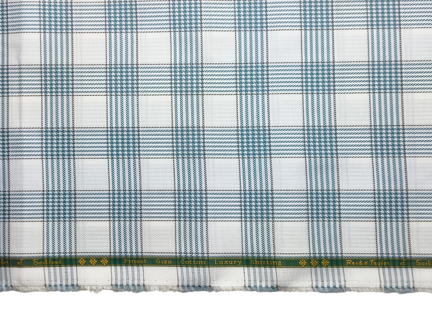 Reid & Taylor Finest Giza Cotton Luxury Shirting Fabric (White & Blue, Patterned Checks)